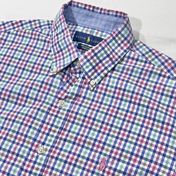 Ralph Lauren Men Multicolor Long Sleeve Plaid Button Down Pink Pony Size Medium - Picture 1 of 9